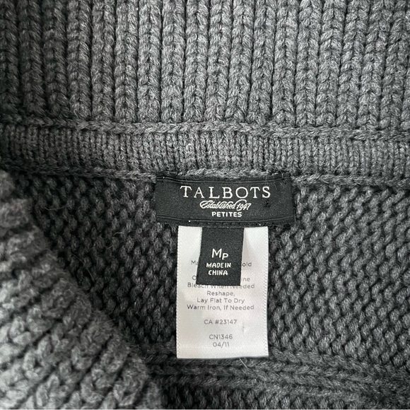 Talbots Petite Medium Gray Cable Knit Chunky Cardigan Sweater Short Sleeve Shawl - Picture 8 of 8